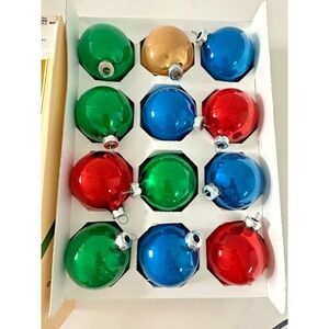 VTG Pyramid Glass Ball Christmas Ornament Set 12 Shiny Multicolor Made USA